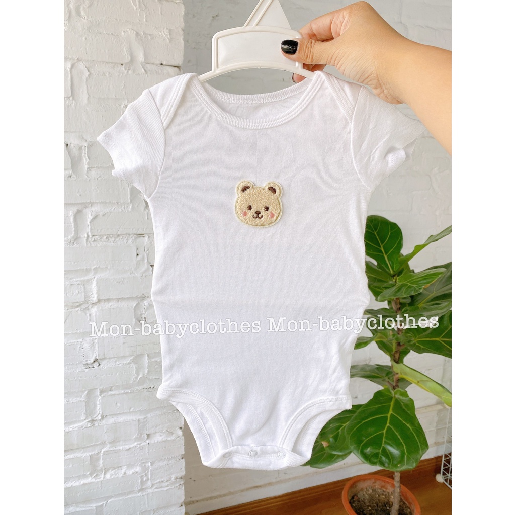 Bộ body cộc tay trắng thêu hình dễ thương cho bé