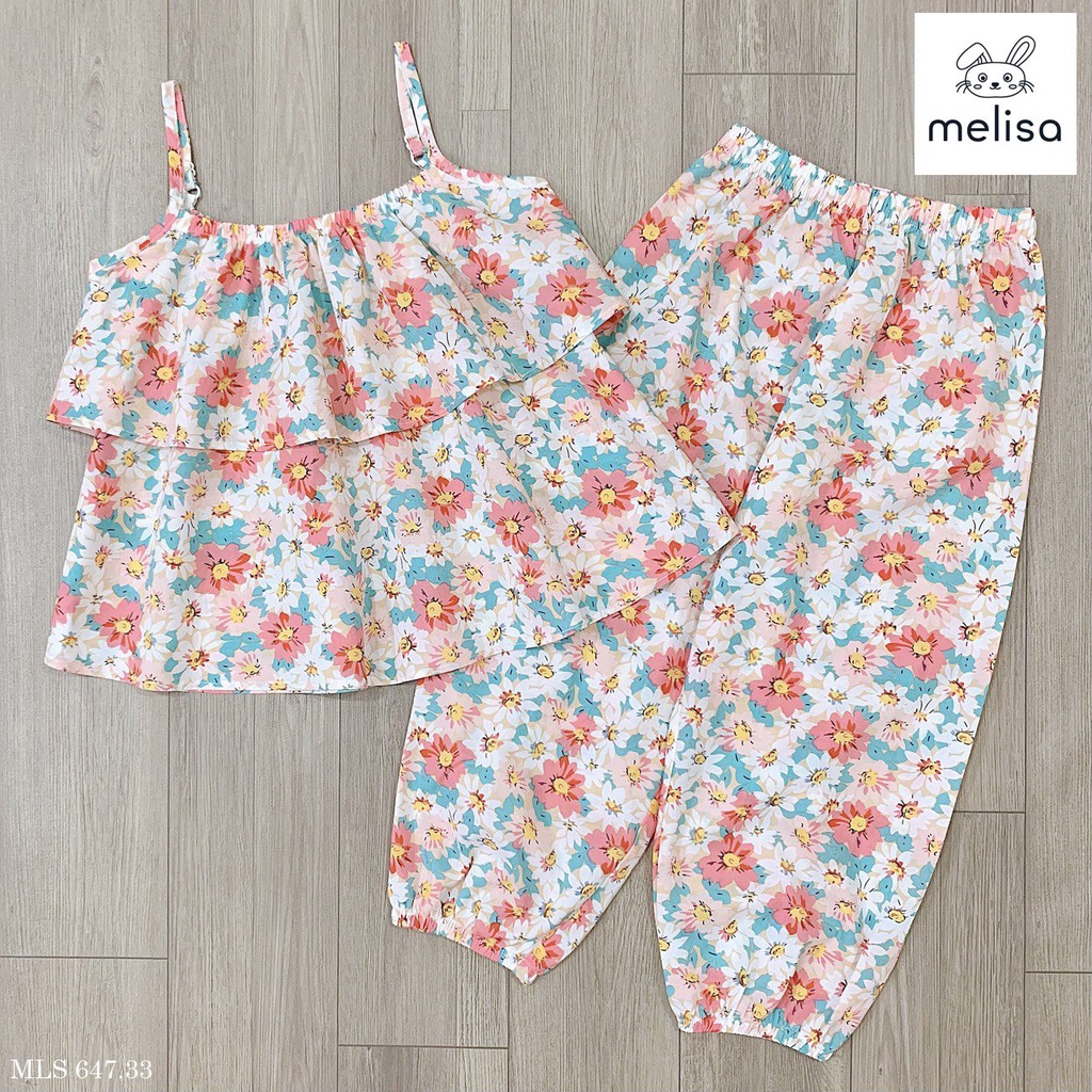 Bộ hoa bé gái áo dây 2 tầng mix quần boom siêu dễ thương BH2331