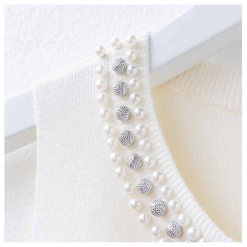 Áo sweater Không Tay Màu Trắng Đính Hạt Phong Cách Thời Trang Mới 2023