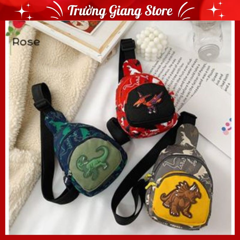 Túi đeo chéo vai bằng nylon in hình khủng long hoạt hình nhiều màu tùy chọn dễ thương cho bé trai / gái