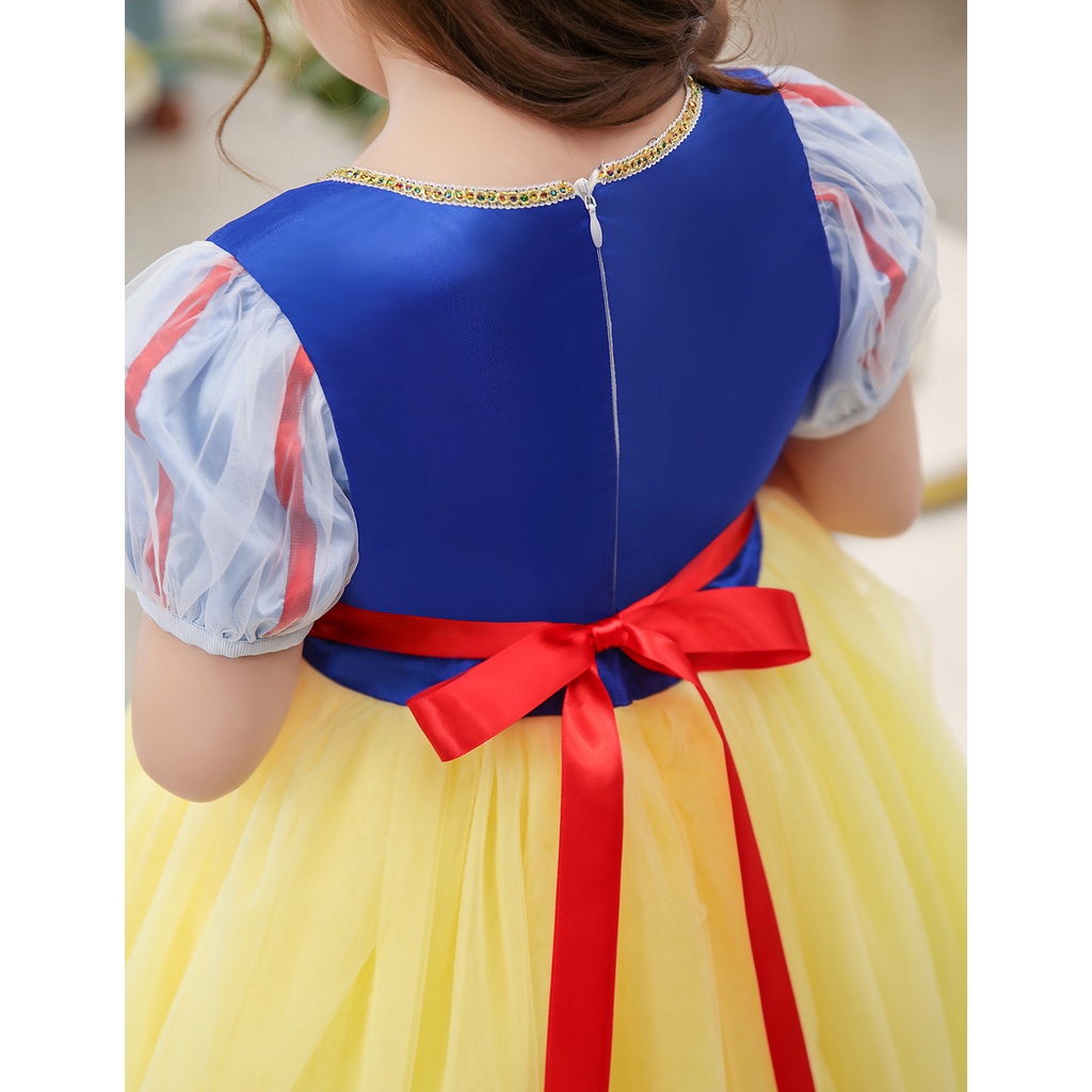 Váy công chúa Bạch Tuyết kèm băng đô màu đỏ siêu dễ thương cho bé 2-7 tuổi