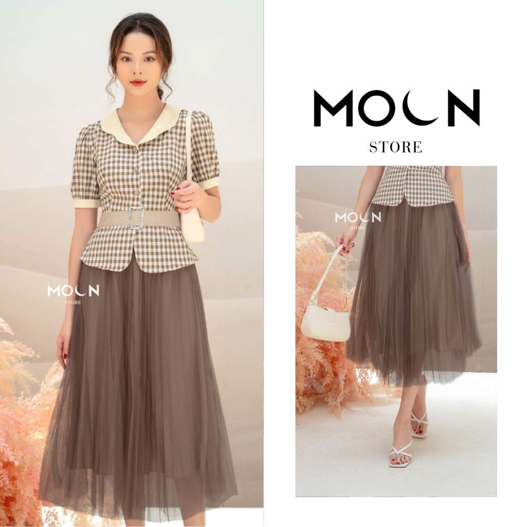Chân váy xếp ly dài lưới lưng cao, chân váy midi công sở 2 tầng dáng dài MCV344 Moon