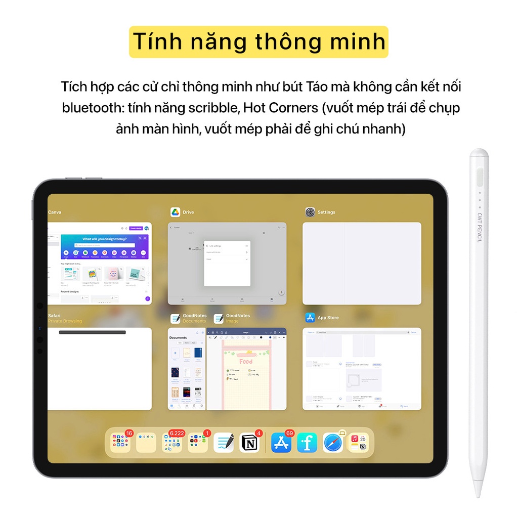 [QUÀ TẶNG DIGITAL] Bút Cảm Ứng CWT PENCIL 1.5/ 2.0 cho các dòng máy tính bảng, điện thoại IOS, Android, hỗ trợ sạc nhanh