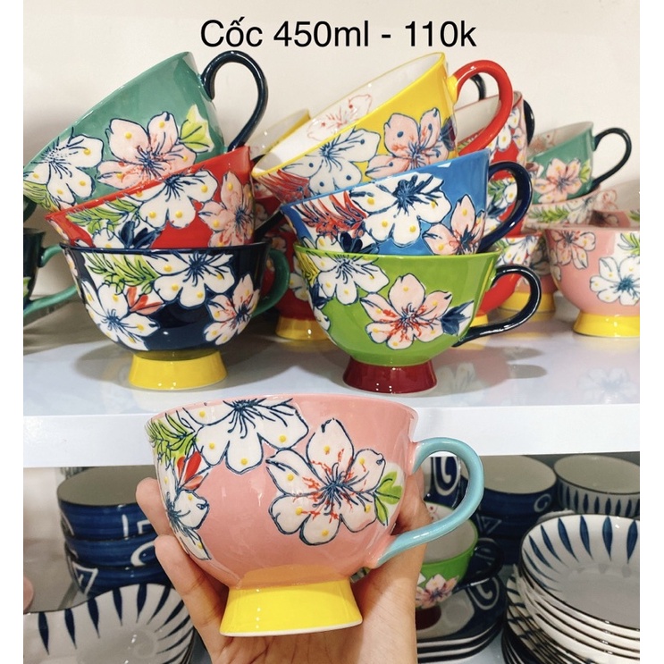 Cốc hoa vẽ nổi 450ml sứ cao cấp chịu nhiệt