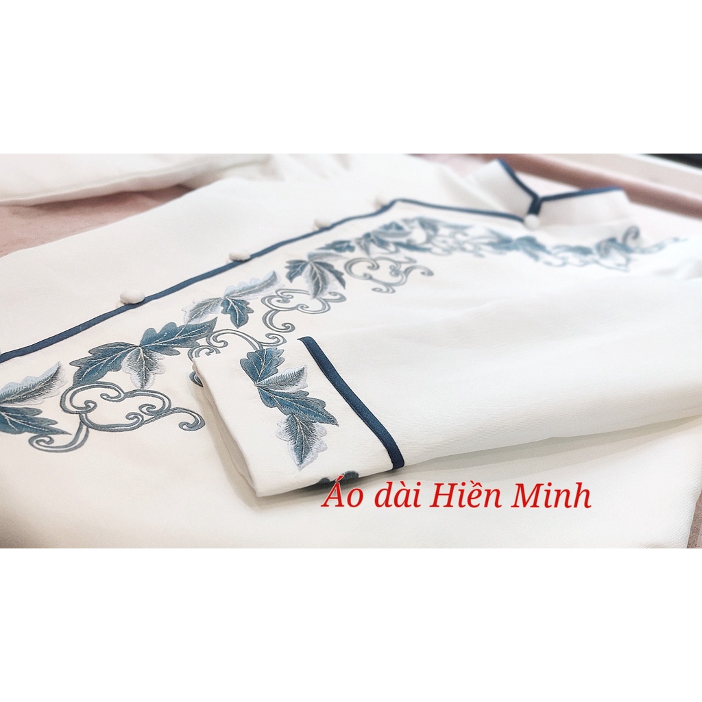 Áo dài nam hoạ tiết thêu tay cao cấp, may 2 lớp , tay vest đứng form áo, Tặng kèm khăn xếp cùng màu áo