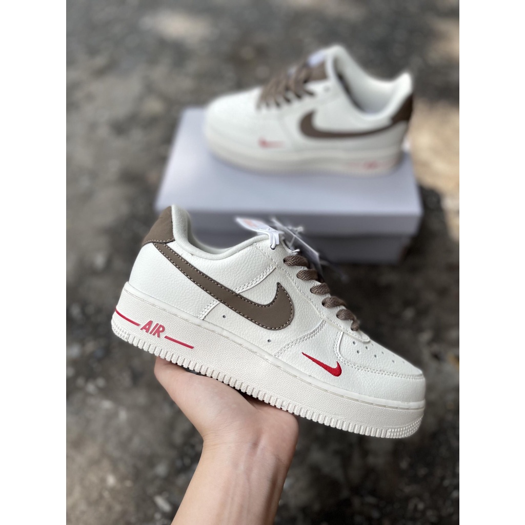 Giày _Nike Air Force 1 Trắng Vệt Nâu Cổ Thấp Độn Đế, Giày Đôi Nam Nữ _Nike AF1 Trắng G09