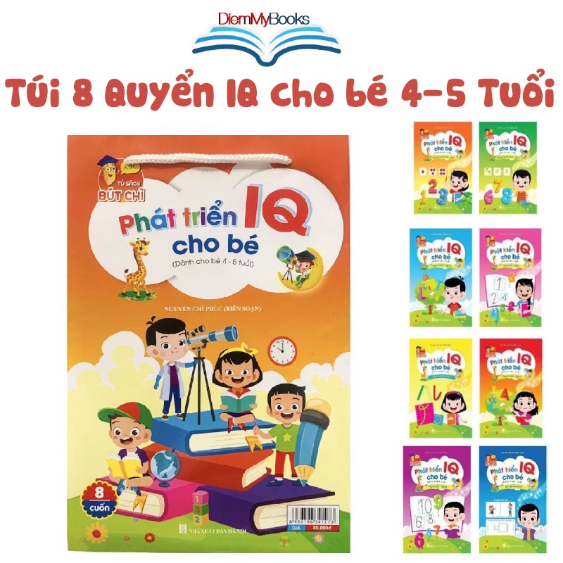 Sách- Bộ 8 Quyển Phát Triển IQ Cho Bé Từ 4 5 Tuổi Mẫu Giáo Các Chủ Đề Khác Nhau: Luyện Viết,Làm Toán, Tư Duy, So Sánh