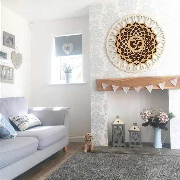 Tranh Gỗ Decor đẹp- Hoa Mandala Chữ Om Treo Tường Phòng Thiền , Yoga ĐK60cm, Tina Home Decor