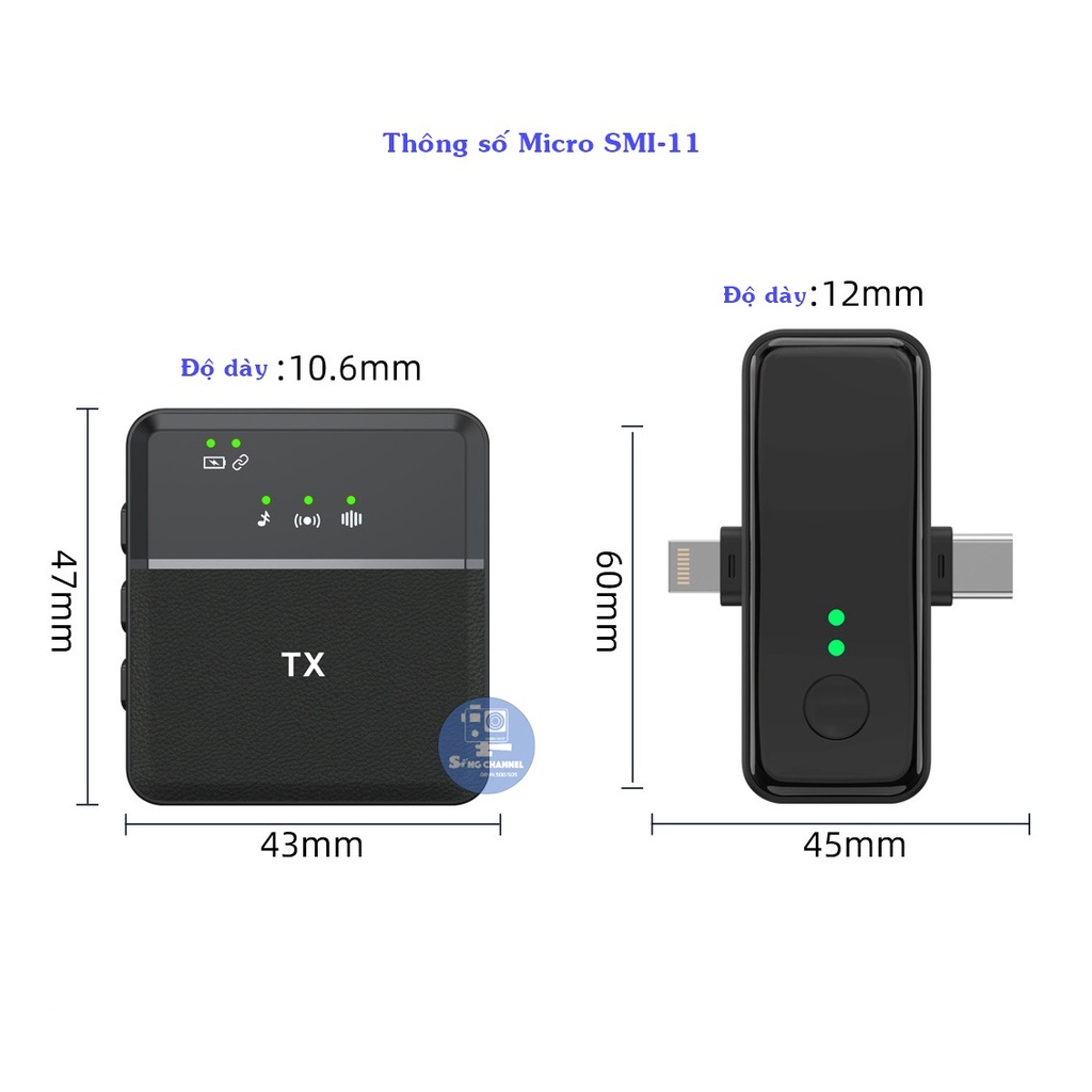 Micro thu âm không dây SMI-22/SMI-21 có hộp sạc quay video/live cho điện thoại Iphone/Androi