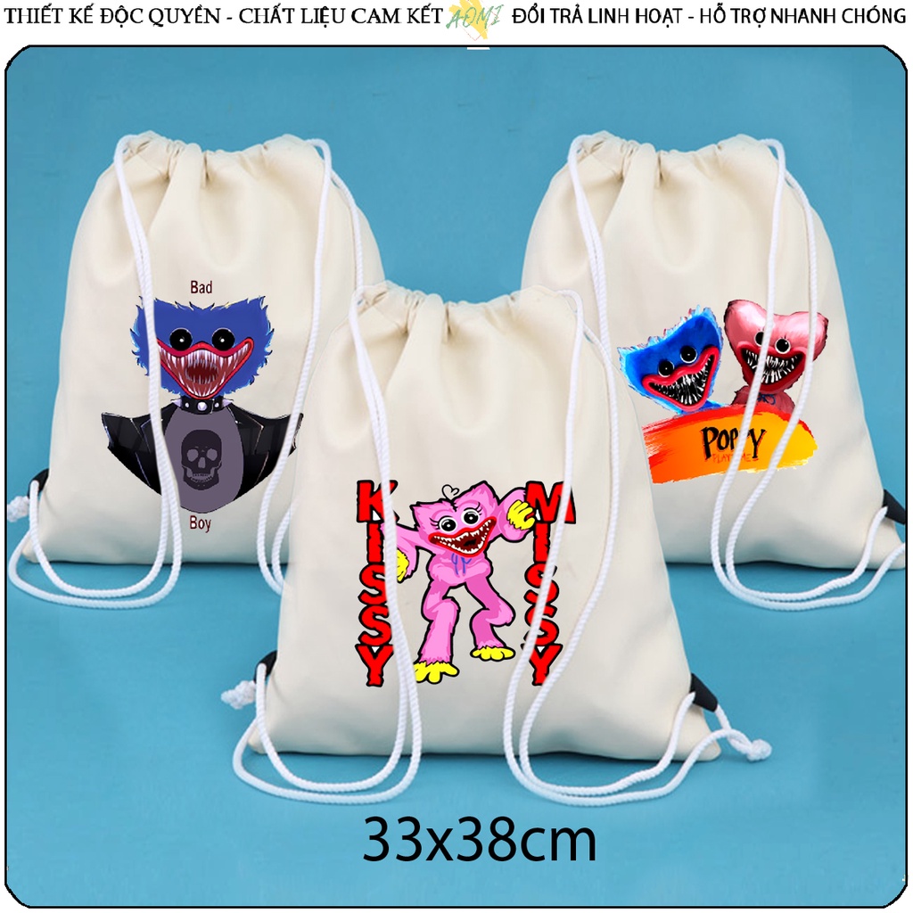 BALO Poppy Playtime huggy wuggy MINI AOMIVN DÂY RÚT ĐEO VAI 33x38cm NHỎ XINH UNISEX CHẤT CANVAS CUTE TIỆN ÍCH DU LỊCH
