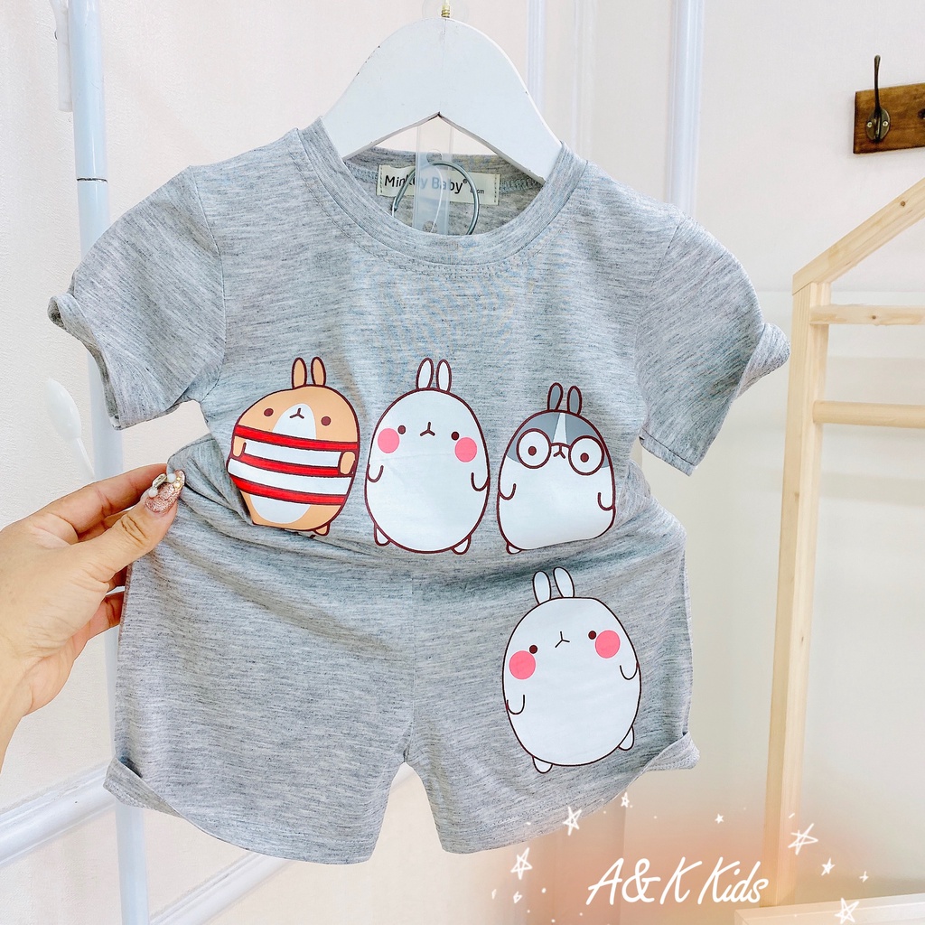 Bộ cộc tay, in hình cute, thun lạnh minky loại 1 chất vài mát cho bé trai bé gái M56