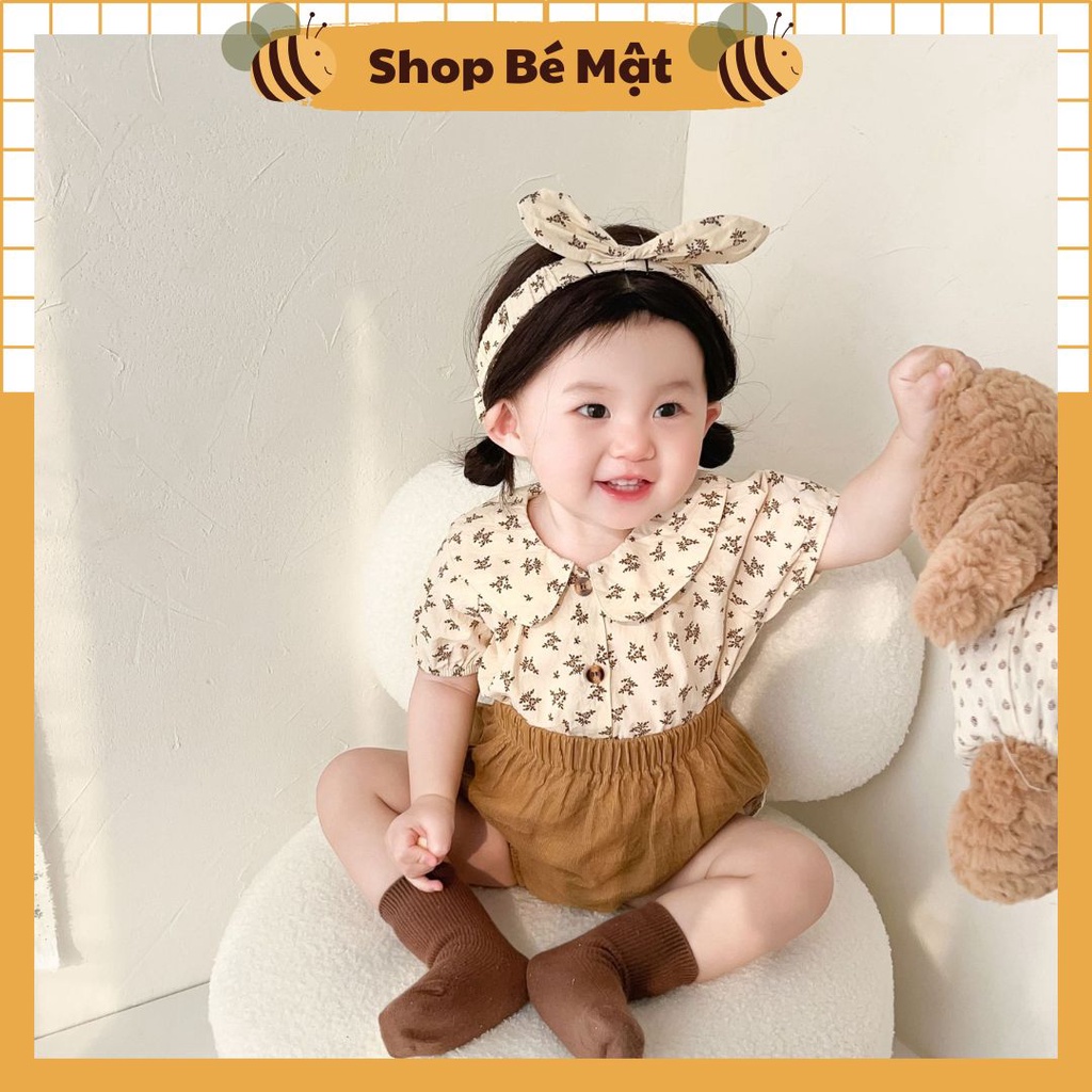 Bộ đồ ba món áo sơ mi hoa + quần chun + băng đô cho bé gái từ 0-2 tuổi phong cách mùa hè 2023 BH323