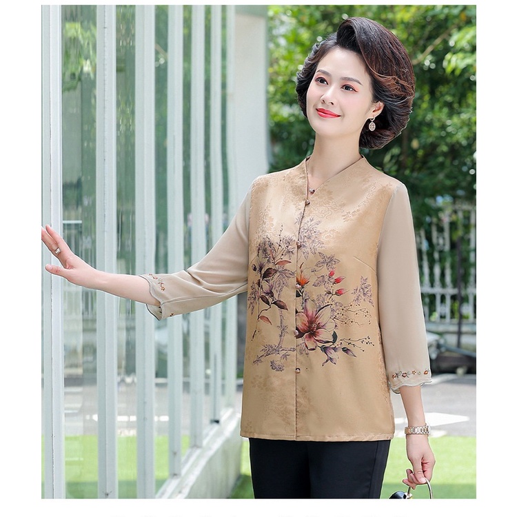 Áo sơ mi nữ trung niên cao cấp cho mẹ cho bà, hoa thược dược mới loại 1_A470