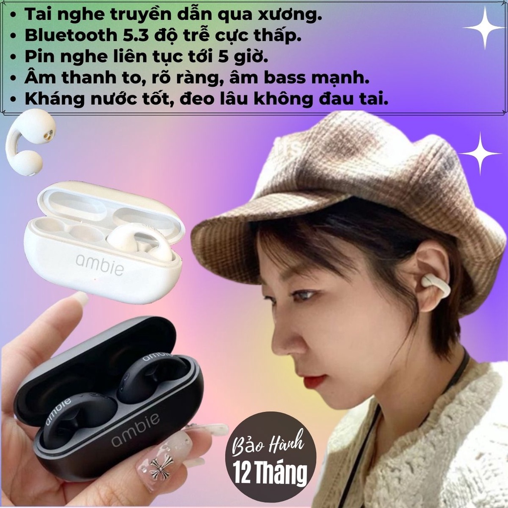 Tai Nghe Bluetooth Không Dây AMBIE Truyền Âm Thanh Qua Xương, Pin 5h, Âm Thanh Cực Hay, Kháng Nước IPX7 – Bảo Hành 1 Năm