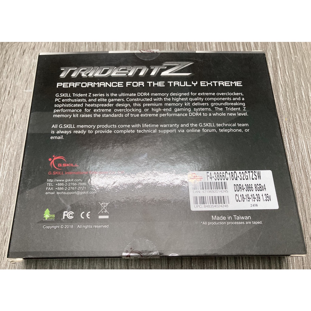 RAM DDR4 B Die Gskill Trident Z 32GB 3866 C18