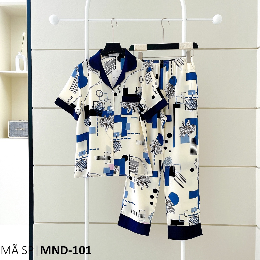 Đồ bộ mặc nhà, đồ Pijama TNQD Lụa Mango Satino - Yori Mint & Red & Dark Blue