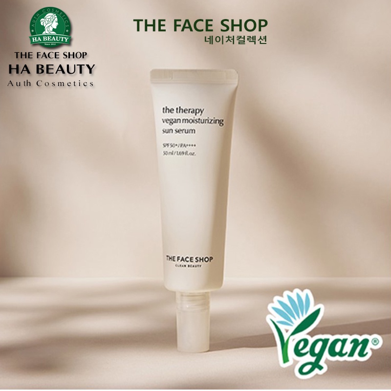 Kem chống nắng thuần chay chống lão hóa The Face Shop Clean Beauty The Therapy Vegan Moisturizing Sun Serum SPF50+PA++++