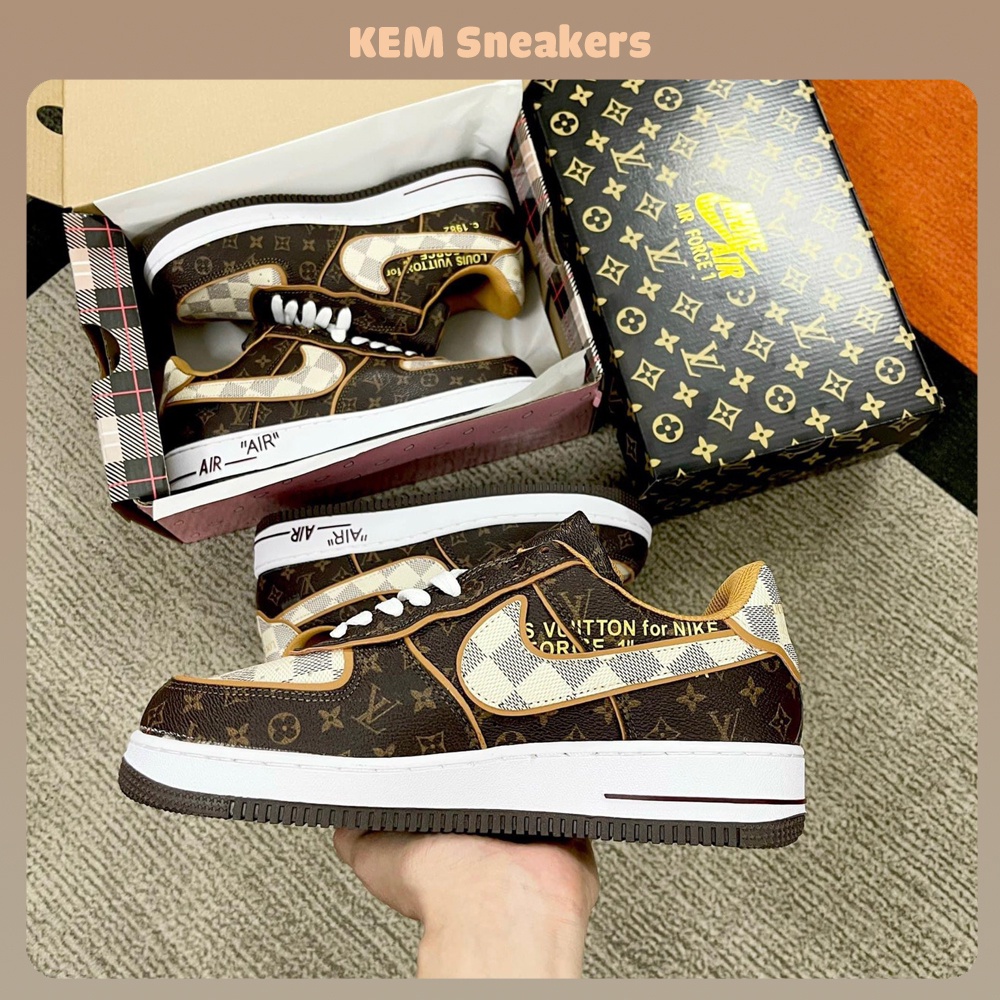 Giày Nike LV AF1 Màu Nâu, Sneaker Air Force 1 LV Bản Cao Cấp Full Bill+Box