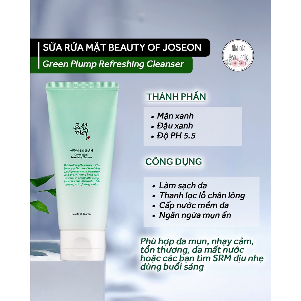 Sữa rửa mặt mận xanh Beauty Of Joseon Green Plum Refreshing Cleanser