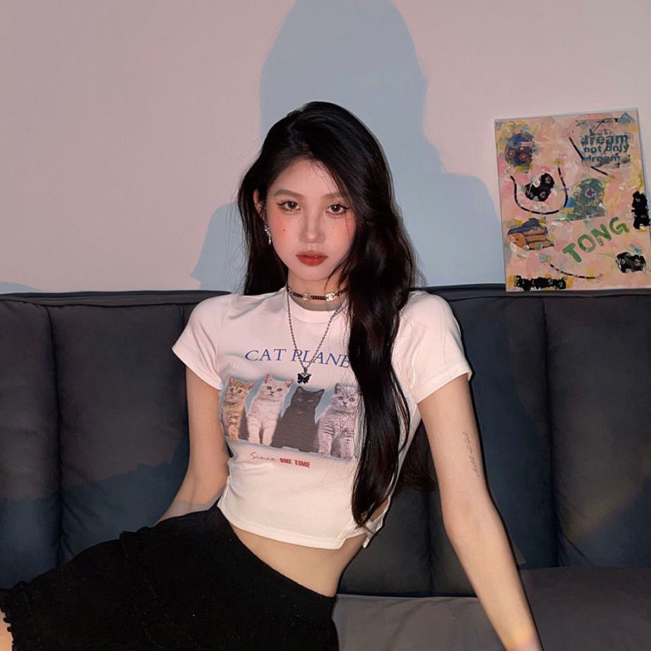 JSC Áo Thun Ngắn Tay Khoét Eo In Họa Tiết Phong Cách Mới Cho Nữ