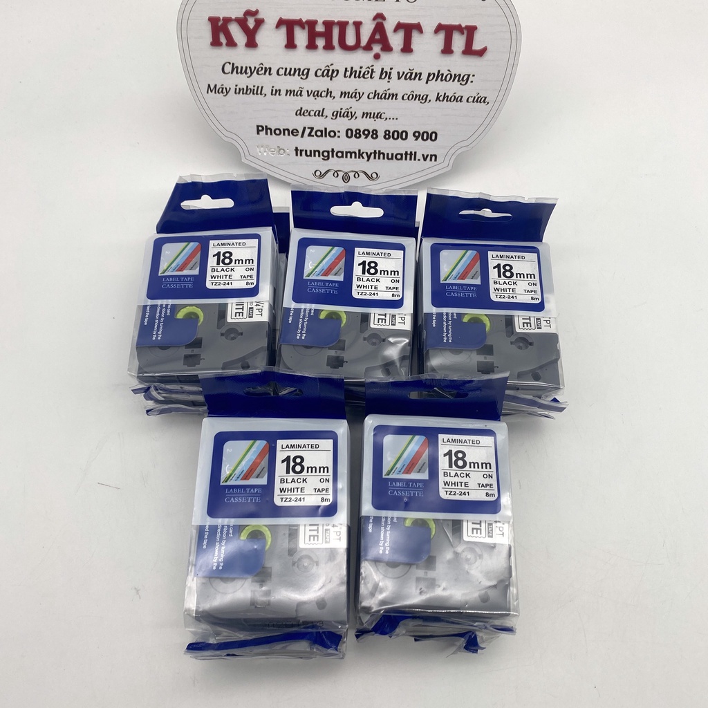 Cuộn băng nhãn 18mm TZ2-241 chữ đen nền trắng cho máy in Brother P-Touch