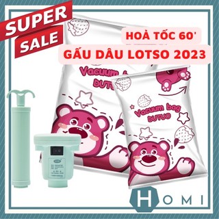 Túi Hút Chân Không [GẤU DÂU LOTSO] Bảo Quản Quần Áo, Chăn Màn, Ga, Gối - Túi Đựng Đồ Du Lịch Hút Chân Cao Cấp - HOMI