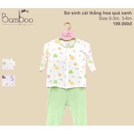 Bộ quần áo dài tay cài lệch in họa tiêt cho trẻ 0-6m Bamboo