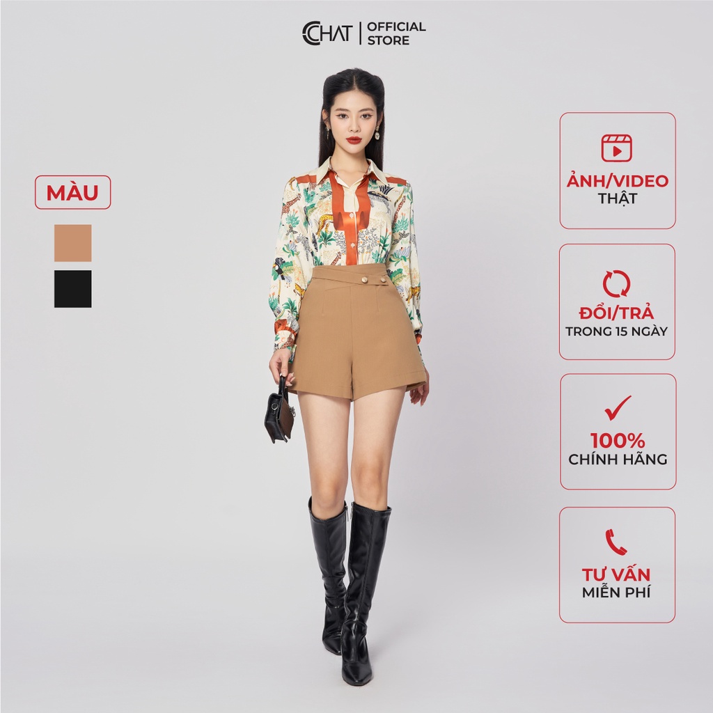 Quần Đùi Nữ 𝐂𝐂𝐇𝐀𝐓 Dáng A Cạp Chéo Khóa Sau Chất Tuytsi Mềm Mịn 13ONS2004AT