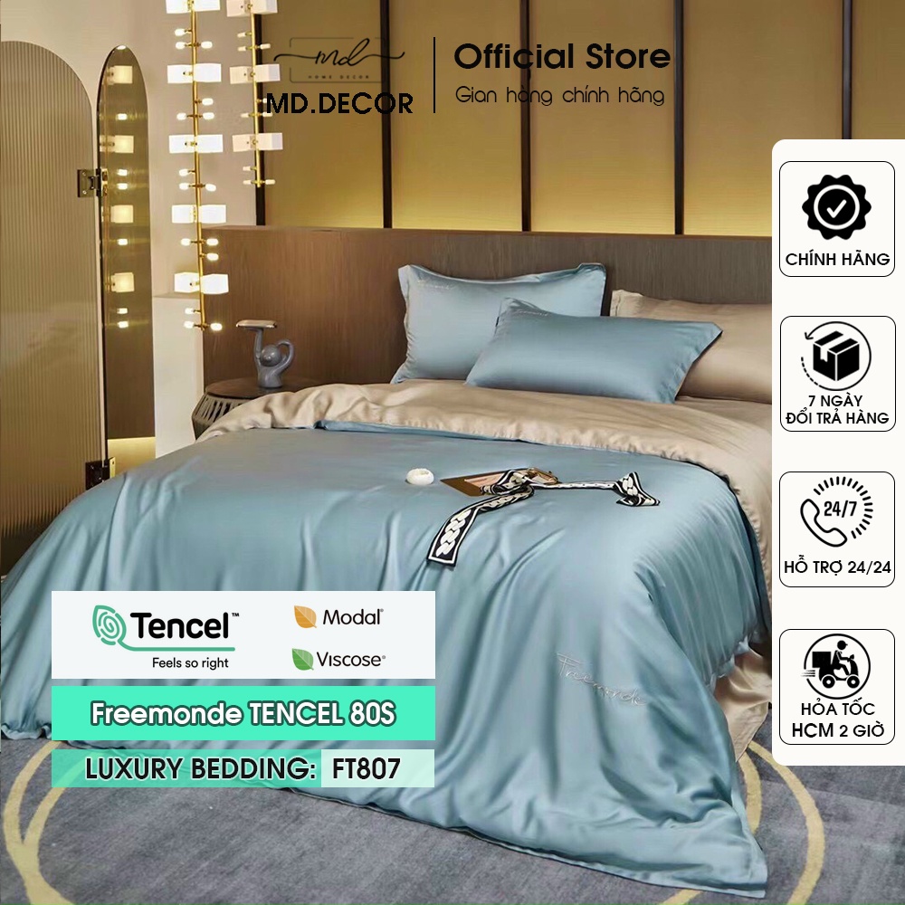 Bộ chăn ga gối Lụa Tencel 80S Freemonde cao cấp MD.DECOR - Bedding mềm mịn thấm hút nhiều kích thước drap bọc nệm M6/M8