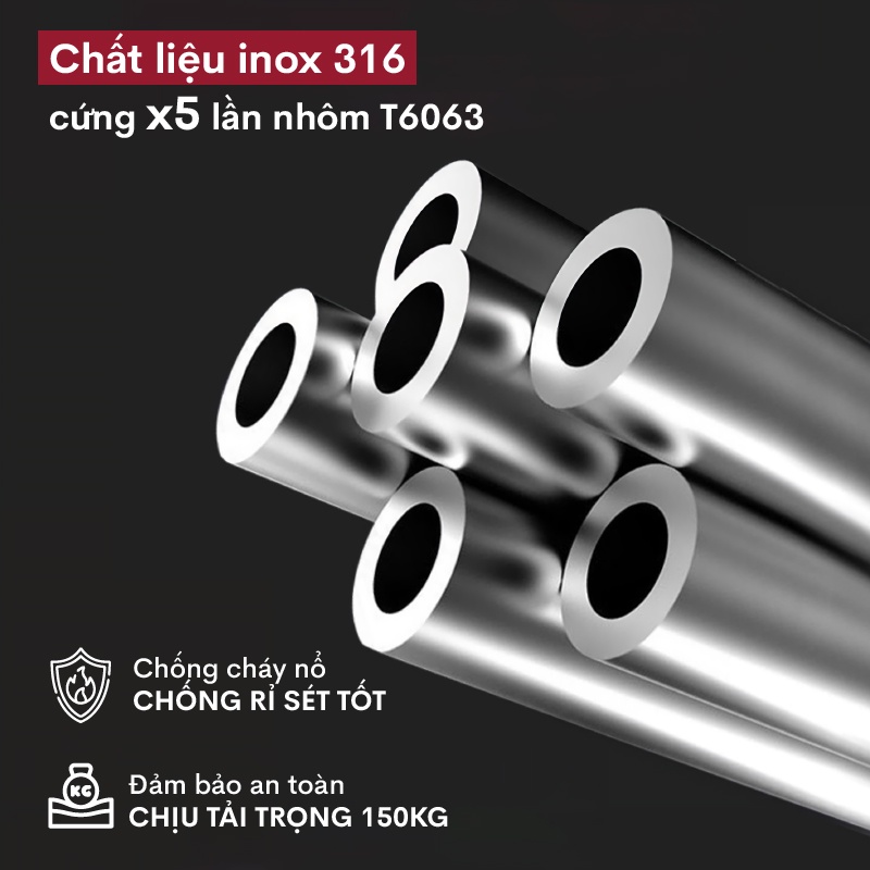 Thang inox rút gọn đơn nhập khẩu FUJIHOME TLI540IR Inox 316 chắc chắn -  Đế cao su chống trượt - Cao tối đa 5,4m