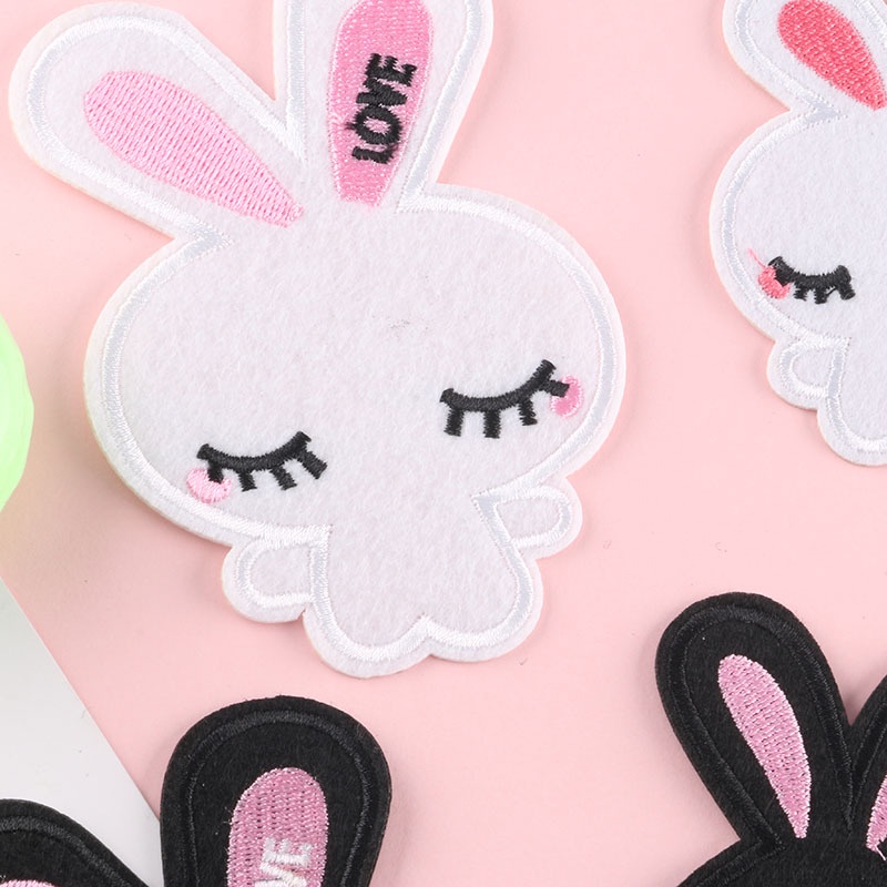 Miếng Dán Ủi Quần Áo DIY Hình Thỏ Hoạt Hình Màu Trắng Đen