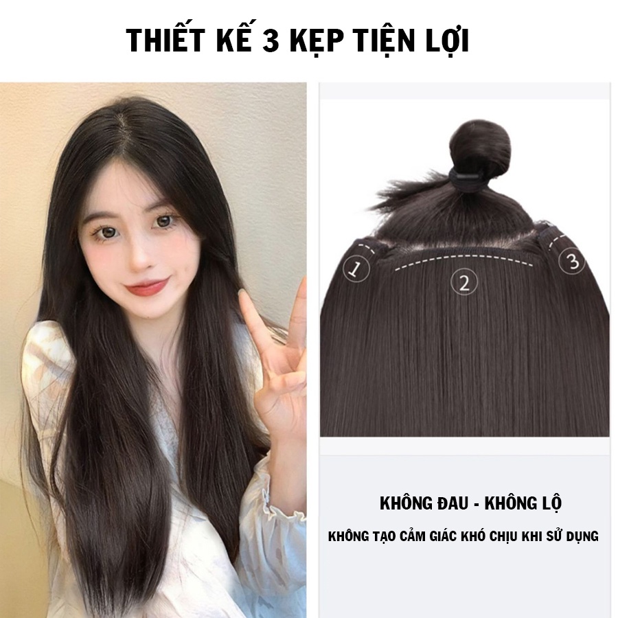 Tóc kẹp phím 3 dải thẳng là phồng chân tóc độ dài 45cm và 55cm