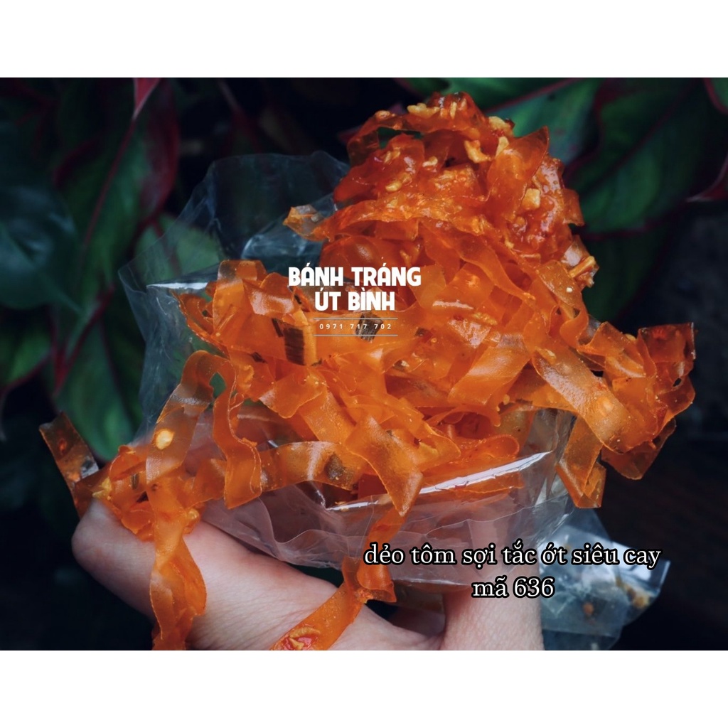 Út Bình  Bánh tráng Sợi Dẻo tôm phơi sương ớt rim siêu cay muối to mã 636