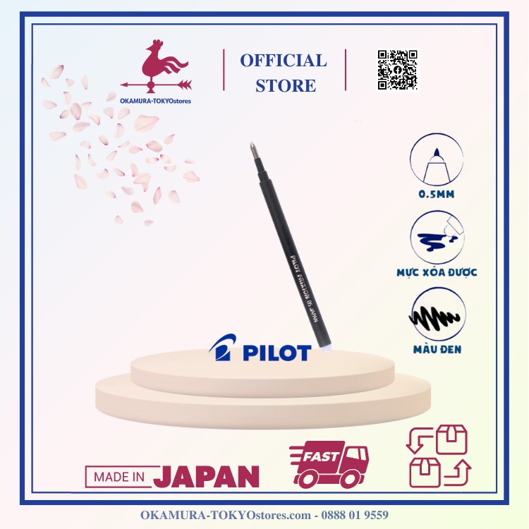Ruột bút bi tẩy xóa được frixion ball clicker màu đen văn phòng, Pilot, viết êm không tạo bụi thông minh, ngòi 0.5mm