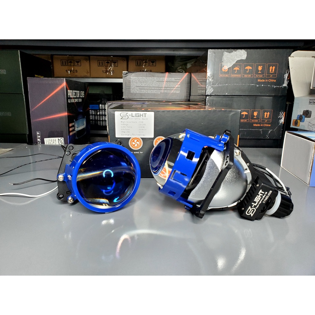 Đèn pha 24v S-LIGHT MAX 24 lens xanh H4 H7 H11