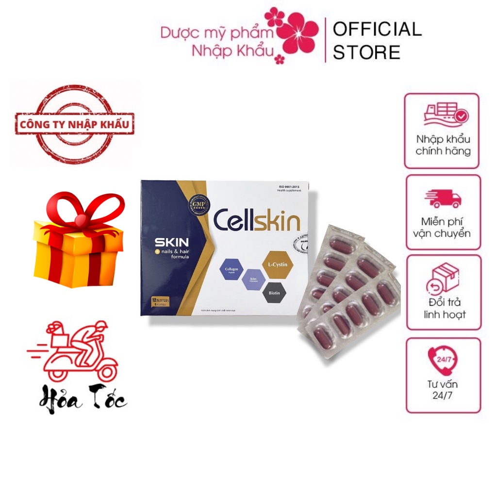 Viên Uống Cellskin Trắng Sáng Đẹp Da, Chống Lão Hóa, Giảm Thâm Sạm Nám, Tàn Nhan, Ngừa Giảm Rụng Tóc, Móng- Hộp 60 Viên