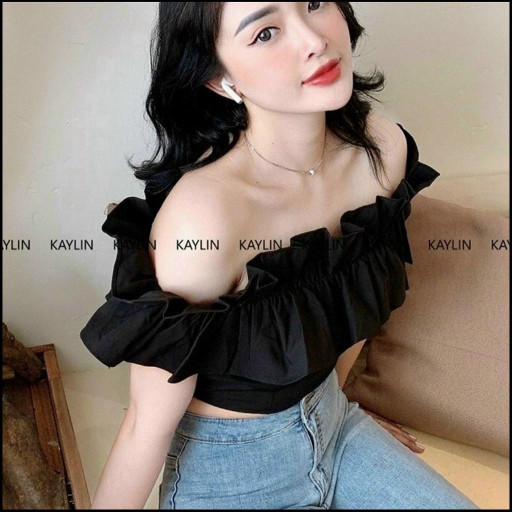 Áo Kiểu Nữ Bẹt Vai GenY Áo Nữ Trễ Vai Viền Bèo 2 Màu Trắng Đen Chất Kate Mềm Mịn Hàng Cao Cấp -V9-