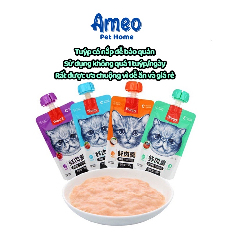 Súp thưởng nắp vặn Wanpy mèo, snack mèo vị gà, cá thơm ngon
