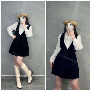 Set yếm nhung sơ mi tay dài kèm tag