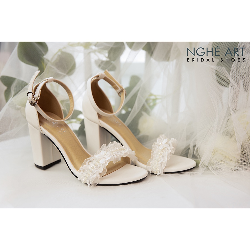 Giày cưới Nghé Art sandal gót vuông 396