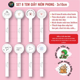 Set 8 tem giấy niêm phong - size 3x10cm