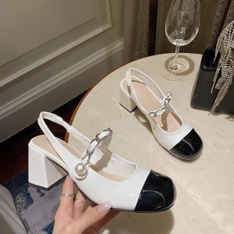 Giày cao gót,sandal cao gót nữ gót vuông 7p quai ngang phối xích cực đẹp