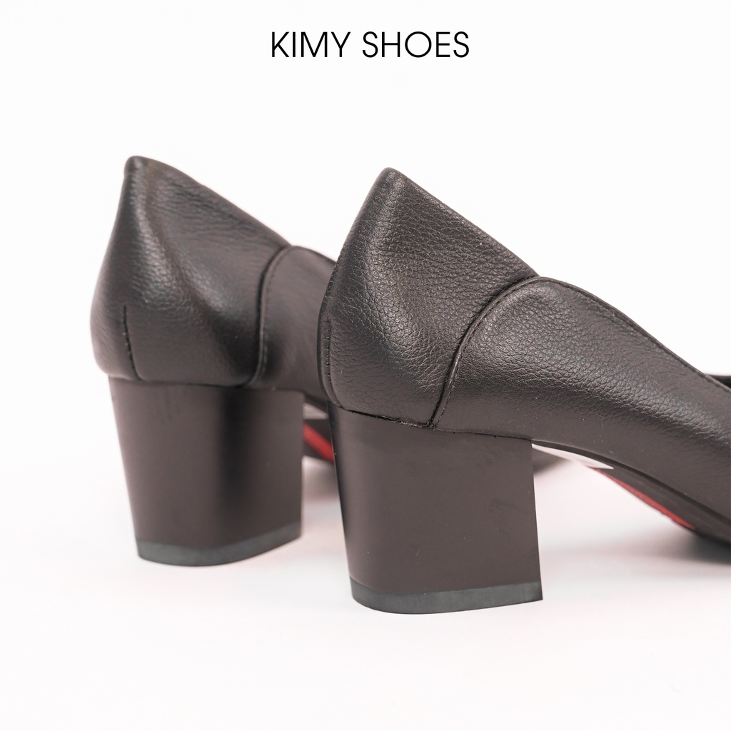 Giày cao gót nữ 5 phân KIMY SHOES,  giày công sở cao gót da thật hàng VNXK mũi vuông thon, đế vuông ma sát