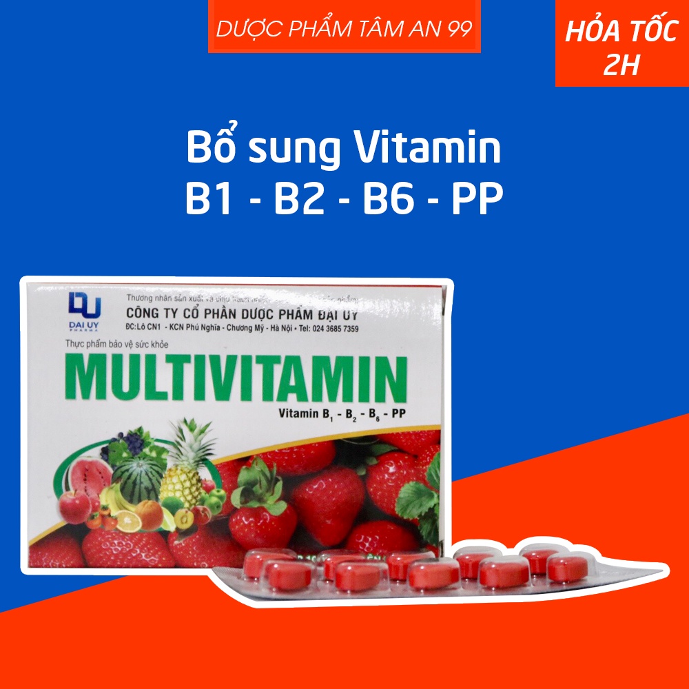 Viên Multivitamin bổ sung Vitamin B1 B2 B6 PP, giúp tăng sức khỏe, sức đề kháng - Hộp 100 viên