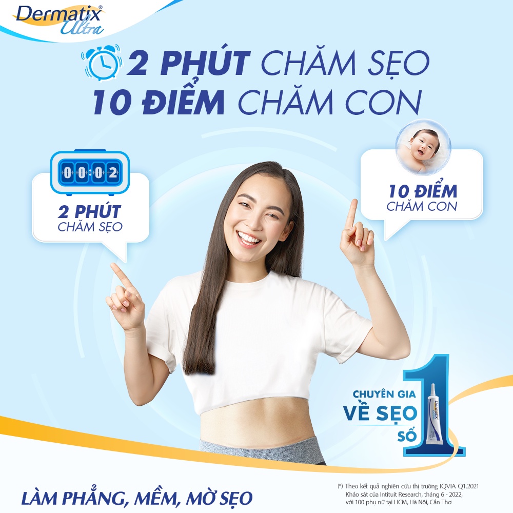 Gel làm mờ sẹo và làm phẳng sẹo lồi, sẹo thâm Dermatix Ultra 7g