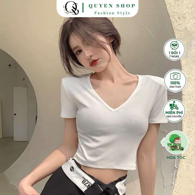 Áo Thun Nữ Cổ Tim Croptop - QS QUYEN SHOP