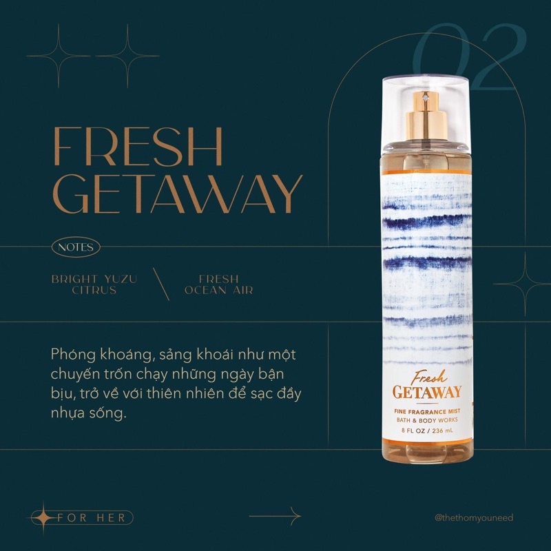 FRESH GETAWAY | Sản Phẩm Tắm Dưỡng Xịt Thơm Toàn Thân Bath & Body Works