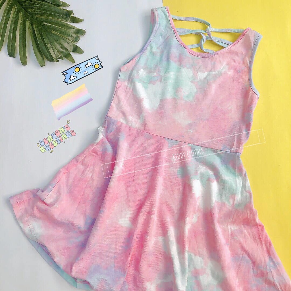 Váy cotton bé gái mặc hè thoáng mát size nhí màu sắc tươi sáng mẫu trơn và họa tiết/Đầm cotton mặc hè bé gái