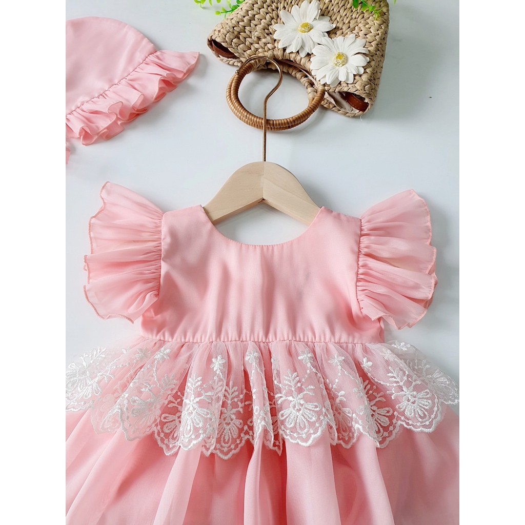 Body Váy Hồng Nơ Lưng Váy Cho Bé Gái Từ 3 -12kg Mặc Đầy Tháng, Thôi Nôi, Dự Tiệc, Đi Chơi Tặng Kèm Mũ Xinh