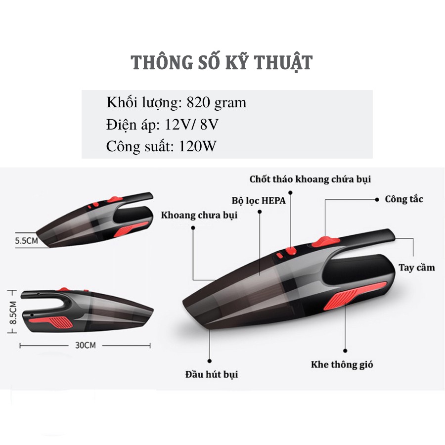 Máy hút bụi mini cầm tay không dây hút bụi ô tô xe hơi nhà cửa văn phòng